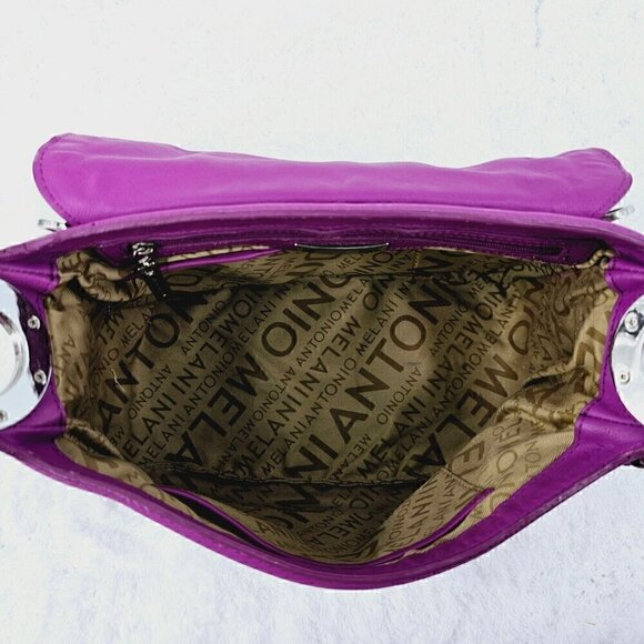 ANTONIO MELANI Purple Smooth Leather Shoulder Bag Silver Hardware - Picture 13 of 16